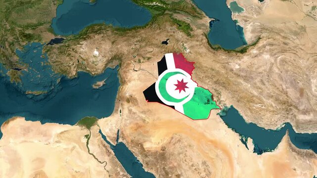Iraq Map Animation with Stylized Green Black White and Red Flag Graphic