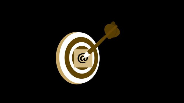 Email target bullseye animation, Dart hitting center of target with a square showing an at-symbol