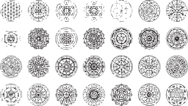 Close-up of a colorful sacred geometry mandala design on a white background with copy space
