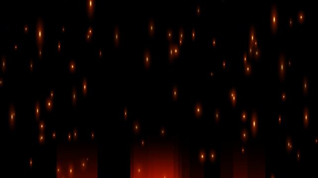 Floating fire sparks and glowing embers moving upwards with bottom red heat glows, seamless 10-second loop in 4K.
