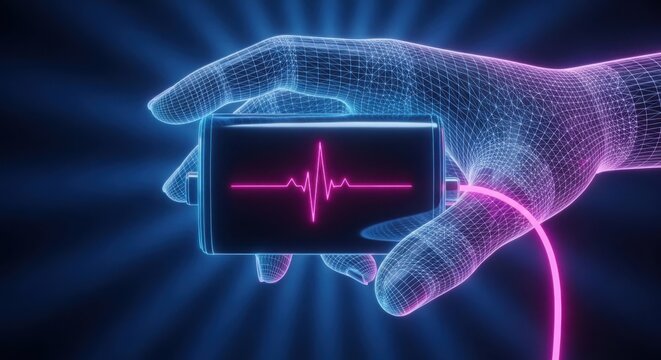 Heartbeat monitor in futuristic brain interface illustration