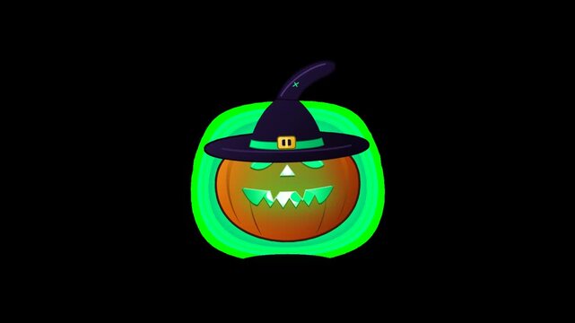 Spooky Halloween Jack O'Lantern with Witch Hat on Black Background