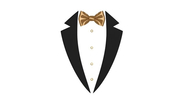Elegant Black Tuxedo Suit Vector Illustration with Gold Bow Tie