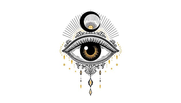 Mystical Third Eye Mystic Moon Sacred Geometry Boho Illustration