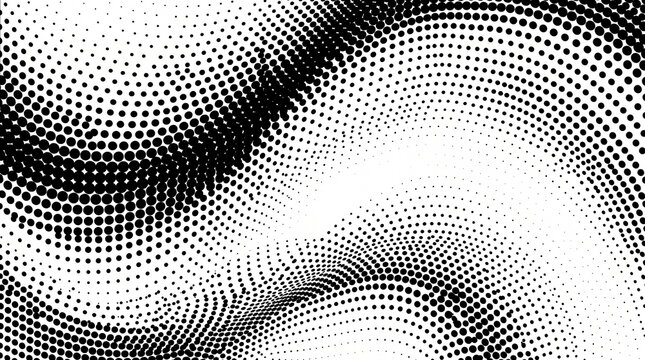 Abstract Black White Halftone Dots Optical Wave Background