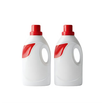 Two plastic laundry detergent bottles