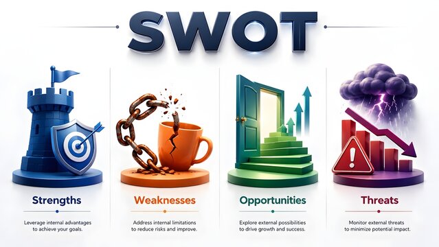 SWOT Analysis Strategic Planning Concept With Strengths Weaknesses Opportunities And Threats