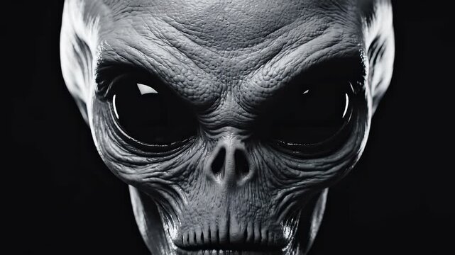 Cinematic portrait of a mysterious extraterrestrial grey alien face