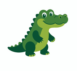 Obraz premium A cute cartoon alligator with big eyes and a friendly smile, standing on a white background.