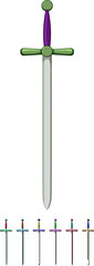 Obraz premium sharp medieval sword cartoon. knife knight, old handle, war iron sharp medieval sword sign colorful illustration