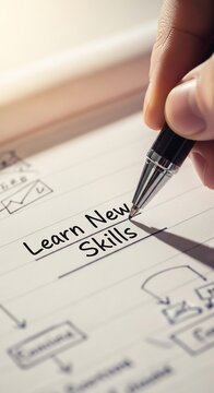 新しいスキルを学ぶ、学習、成長、計画、アイデア、ノート、ペン