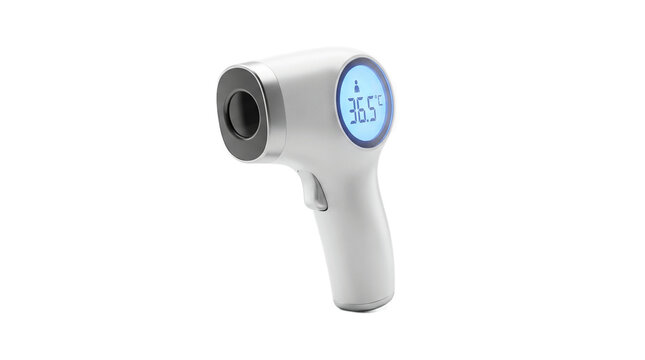 Digital infrared forehead thermometer isolated on white background.