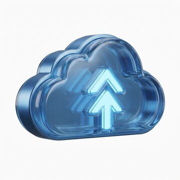 Blue glass cloud icon with sync arrows representing digital transformation