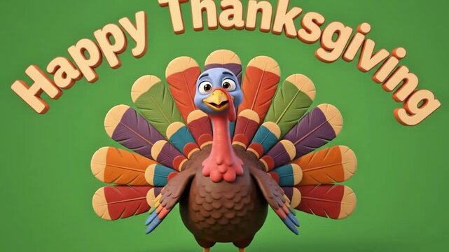 Happy Thanksgiving Turkey Cartoon Celebration Greeting Festive Card 4k