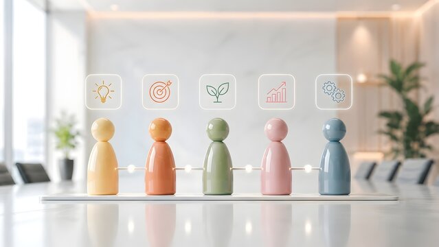 Business Strategy Roadmap And Team Growth Concept With Colorful Figures And Icons