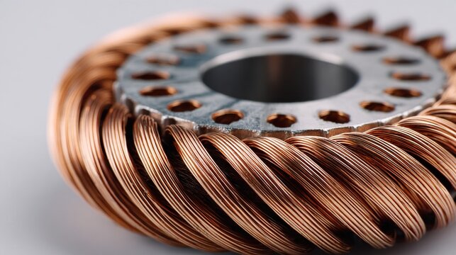 internal. Internal stationary part of an electric motor with copper windings. safety posters, maintenance manuals, designed for industrial assembly lines and welding operations.