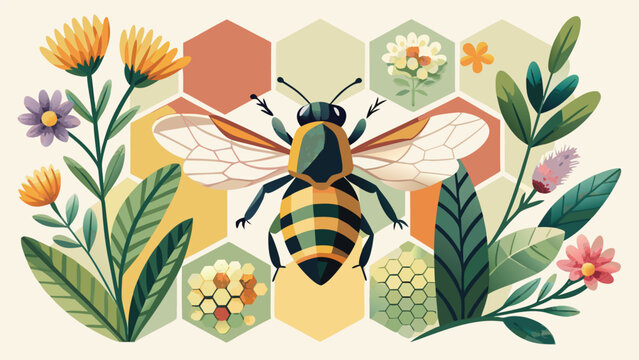Honey bee insect vector illustration banner design graphic resource concept background with illustration resource background honeycomb wildlife hexagonal botanical colorful decorative