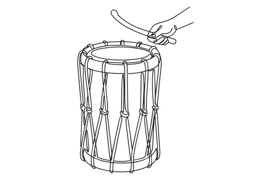 Hand playing Indian percussion drum instrument with stick, illustrating musical performance and traditional culture.
