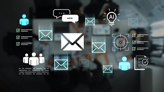 Digital communication and email concept featuring creative graphics, collaboration tools, and various elements of modern workplace technology in action Gluon.