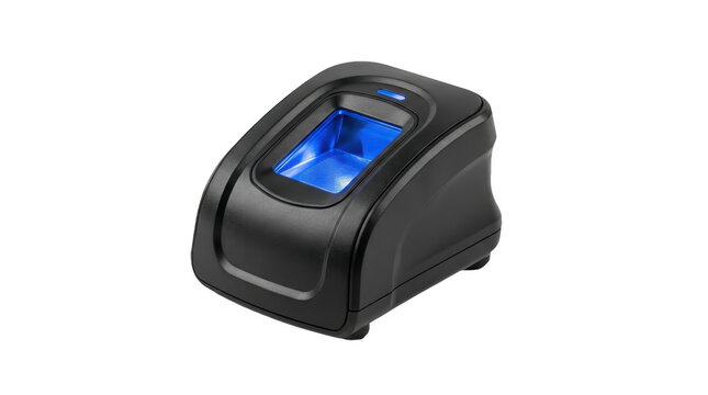 Biometric fingerprint scanner on transparent background