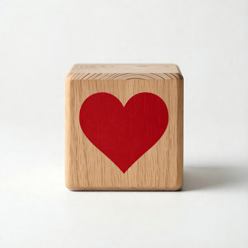 Wooden Cube with Red Heart Icon