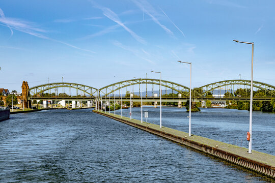 river lock on river Main in Kostheim, Hesse, Germany, with closed sluice