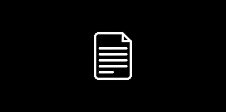 script animation icon.Minimalist white document outline icon on black background 4k video with .