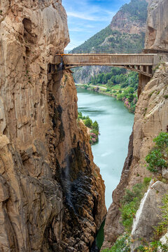 bridge section along the famous cliffside walkway Caminito del Rey in the El Chorro gorge near M&aacute;laga, Spain