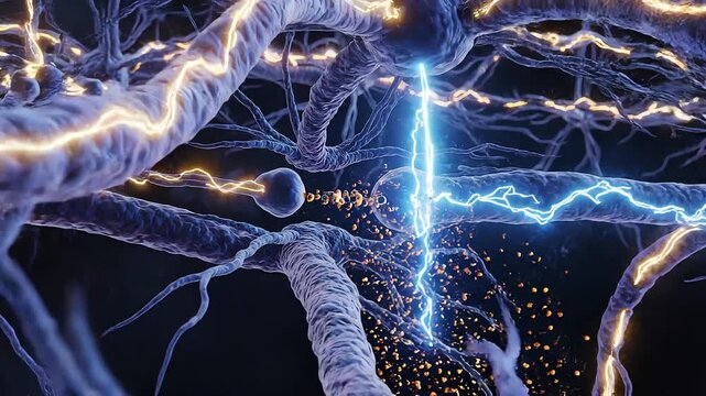 Neurons transmitting signals via synapses.