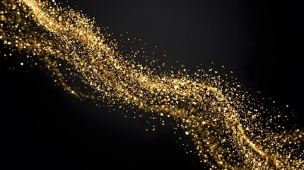 Fototapeta premium Golden Glitter Wave on Black Background.