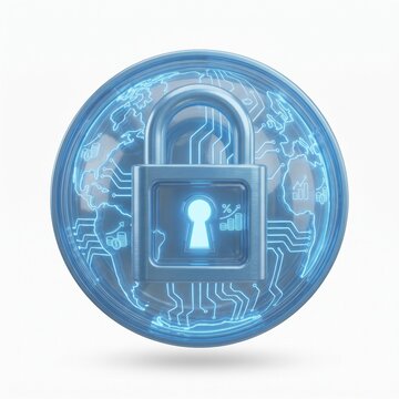 Blue glass globe icon with padlock representing VPN and secure network access