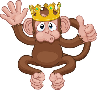Monkey King Crown Waving Thumbs Up Cartoon Animal