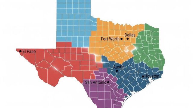 3D Animated Texas State Map Zooming In On White Background