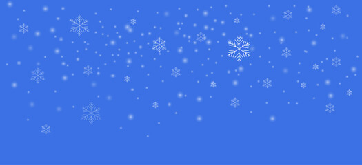 Fototapeta premium White snow falling on sky blue background seamless pattern. Flat style snowfall repeating texture vector design