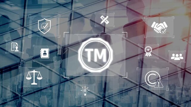 Trademark protection and legal compliance with TM icon, copyright law, patent check, intellectual property rights, and branding regulation enforcement Marrow