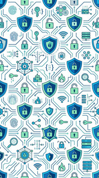 Security Shield Icons Background with Lock and Circuit Elements