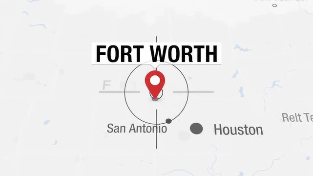 Texas regional map zooms in to reveal Fort Worth pin location