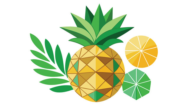 Geometric stylized pineapple fruit illustration with tropical leaves and citrus slices geometric design fruit vector summer design yellow pineapple green leaf exotic fruit pineapple geometry