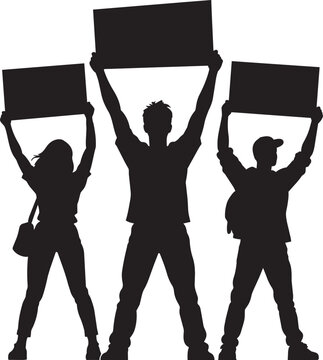 protestors holding blank signs silhouette vector illustration