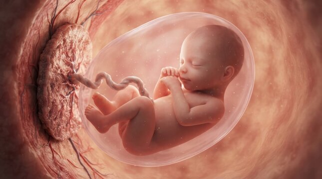Fetus inside transparent womb illustration illustration