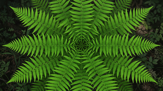 Lush green fern leaves growing densely in natural outdoor forest setting