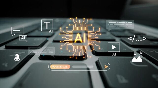 AI technology concept with digital elements on a laptop keyboard showcasing artificial intelligence, innovation, and future of computing Gluon.