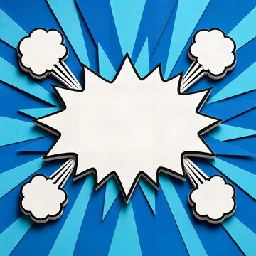 3D Paper Cut Comic Explosion Burst with Speech Clouds Banner