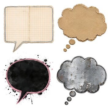 Mixed Texture Speech Bubbles Set with Grid Paper Cardboard Ink and Metal