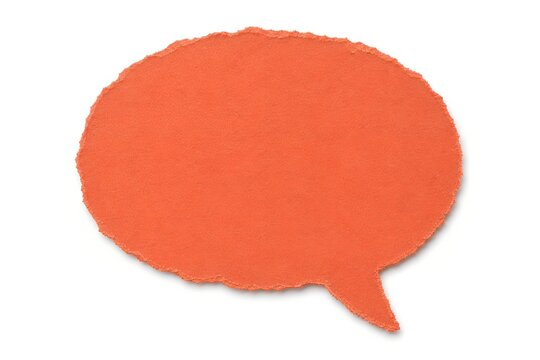 Orange Torn Paper Speech Bubble Cutout Isolated on White