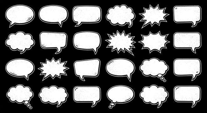 Black and White Chalkboard Speech Bubbles and Thought Balloons Set