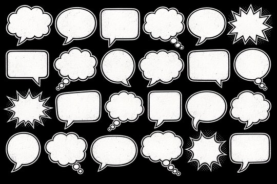Chalkboard Textured White Speech Bubbles and Thought Cloud Set