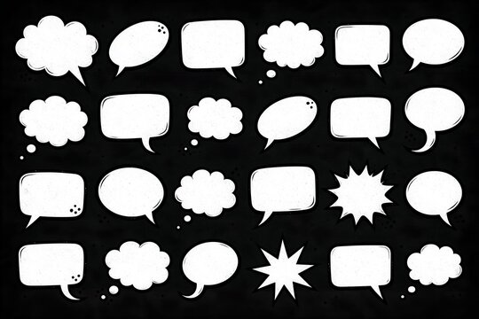 Vintage Hand Drawn Black and White Speech Bubbles Collection