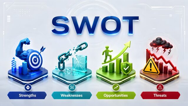 SWOT Analysis Business Strategy With Strengths Weaknesses Opportunities and Threats Icons