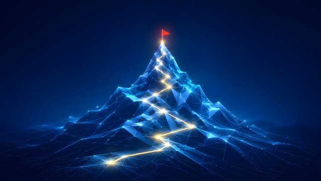 Business Goal Achievement and Success Concept With Glowing Path to Peak